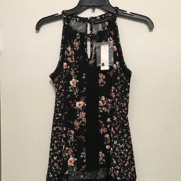 White House Black Market Tops - White House Black Market Black Floral Sleeveless